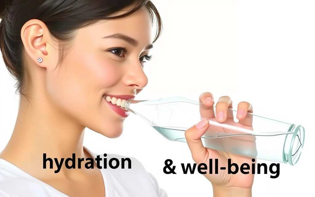 Una persona sonriendo mientras bebe agua de una botella reutilizable.