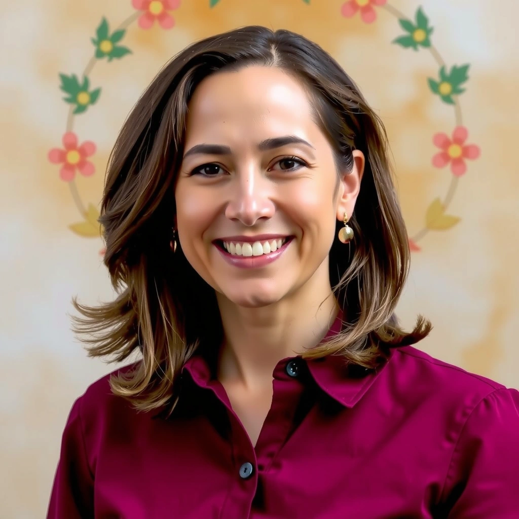 Retrato profesional sonriente de la Dra. Elena Ramírez, fundadora de Flamencovitacz.